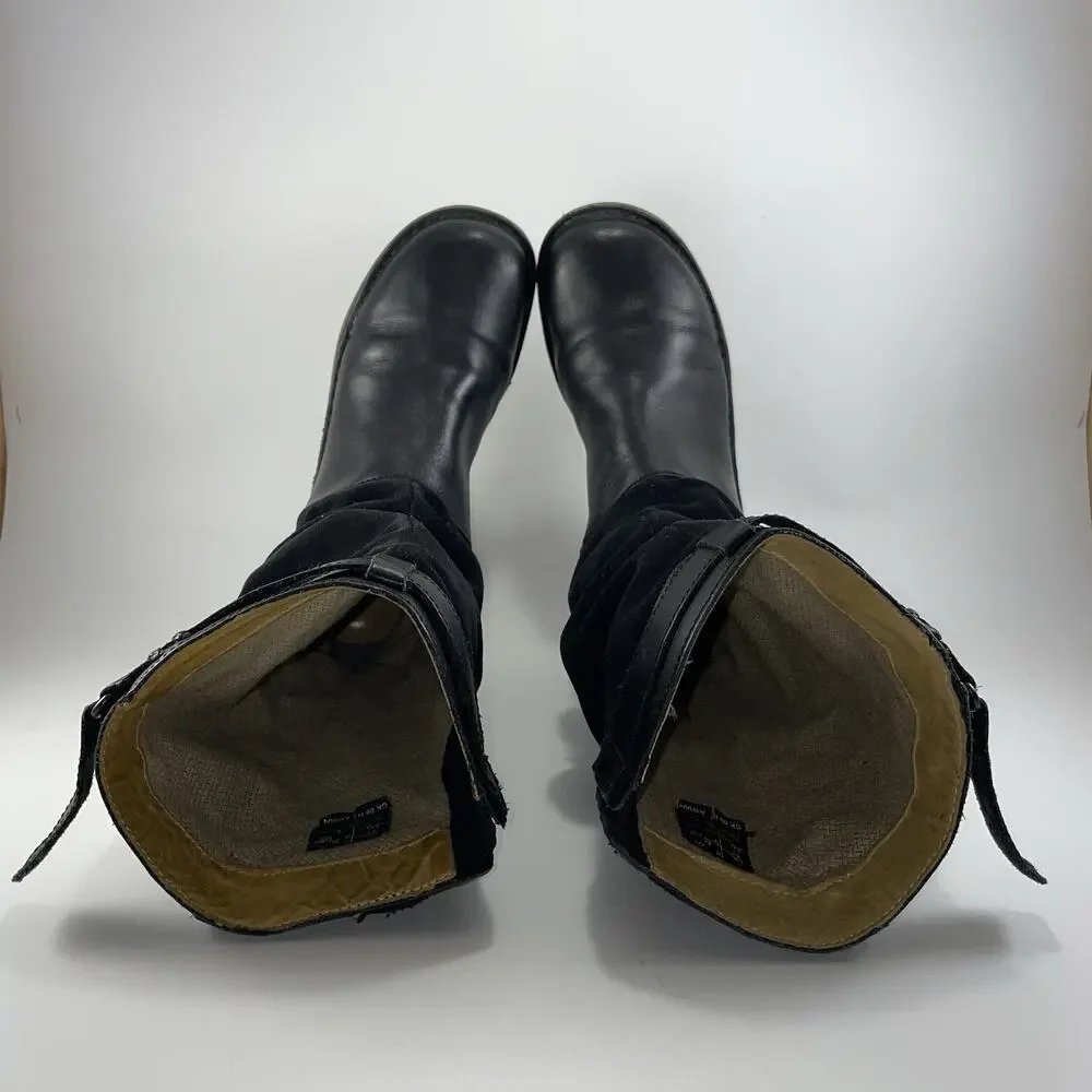Dr Martens 11415 Buckle Mid Calf Tall Boots Womens Size 9 Black Leather Suede